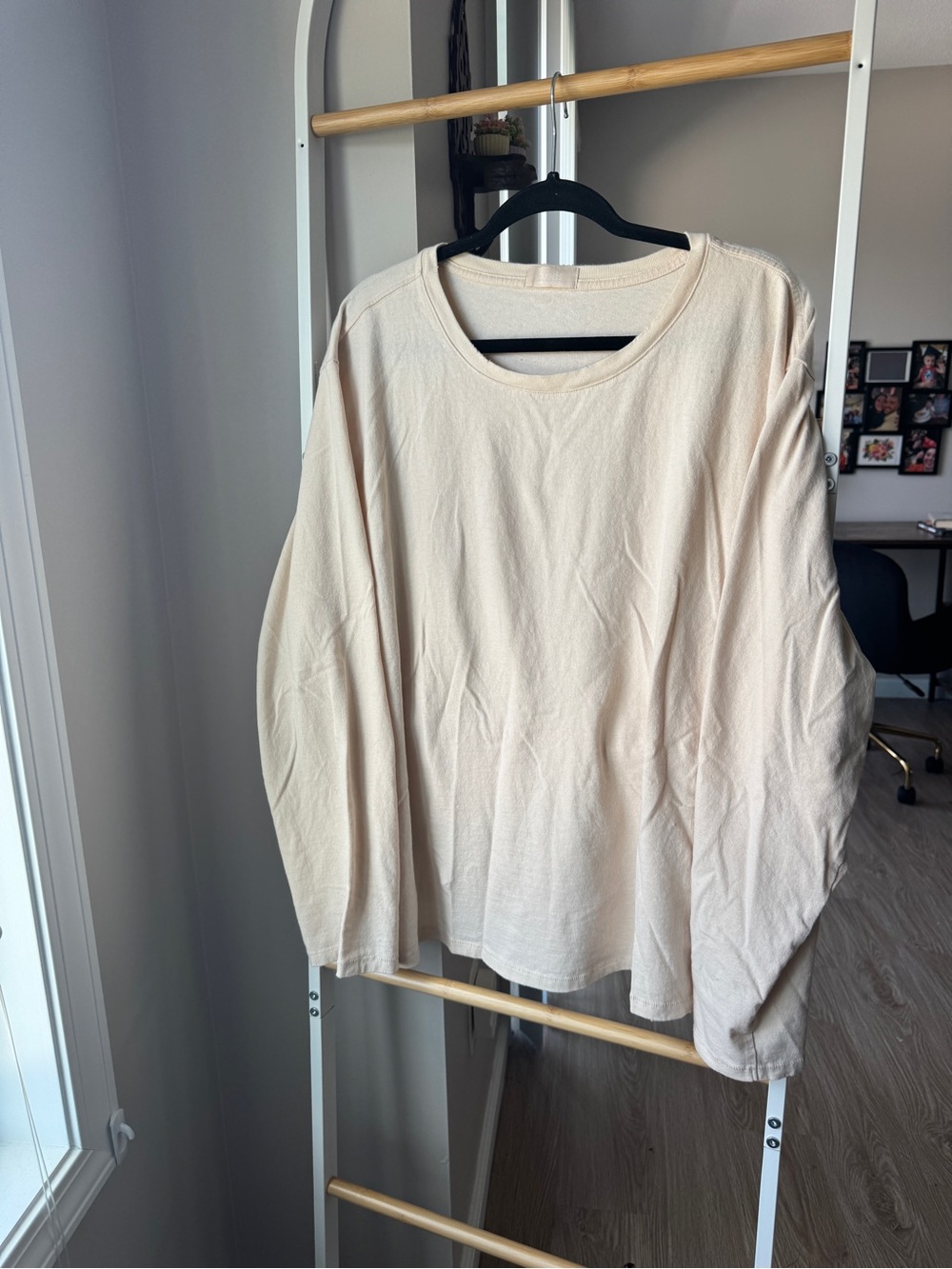 nuuds Everyday Cream Long-Sleeve Crewneck Tee | Size XXL, Cotton, Minimalist - Picture 3 of 6